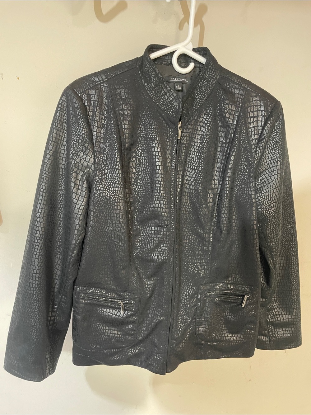 Notations Black Croc-Embossed Bomber Jacket